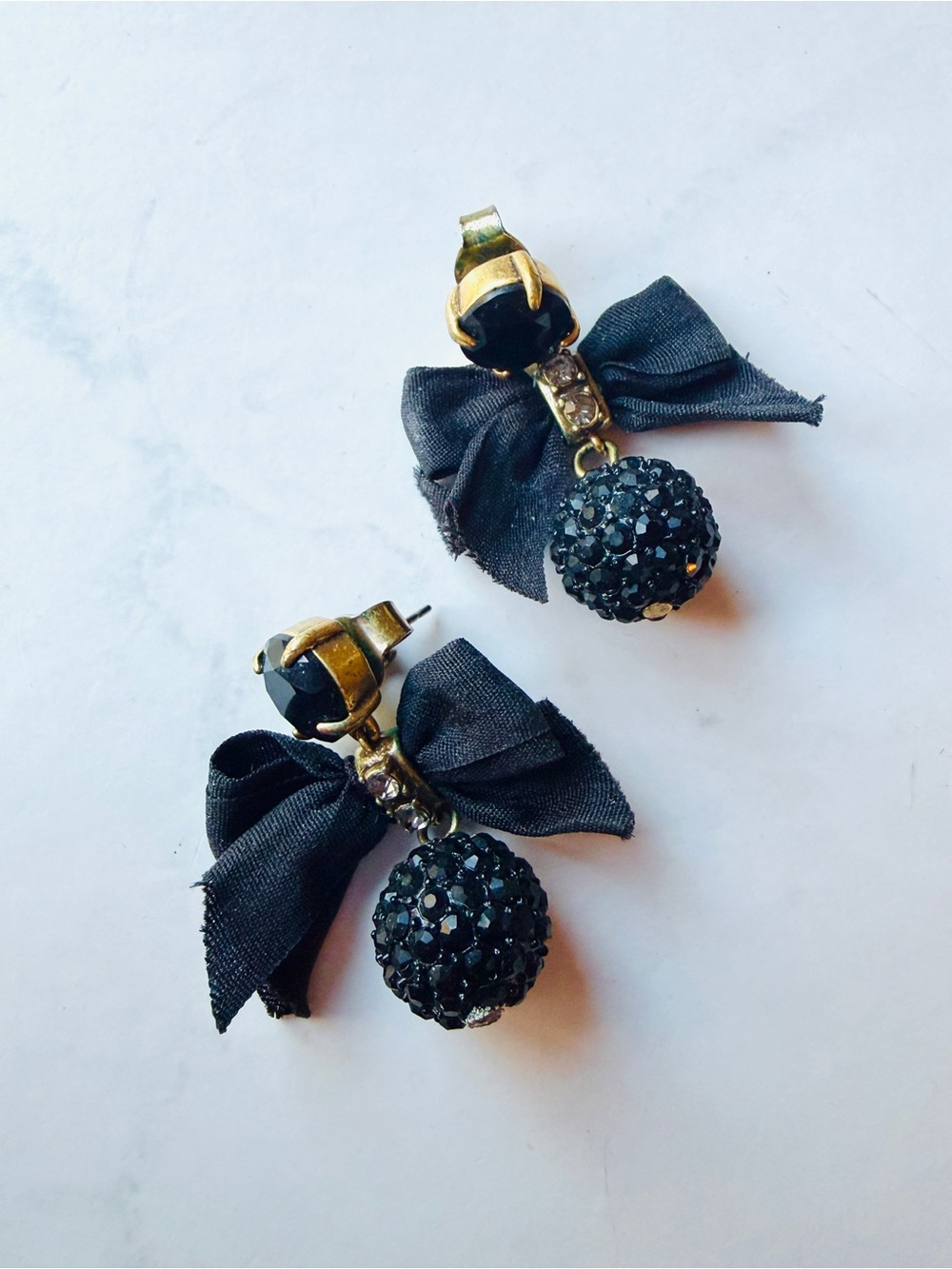J. Crew 2015 Crystal Drop Earrings with Bow, Black